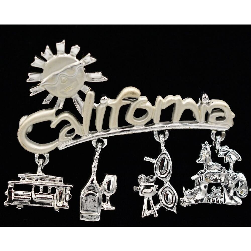 Danecraft Vintage California Charm Pin Brooch Brushed Silver Signed NOS BinA2